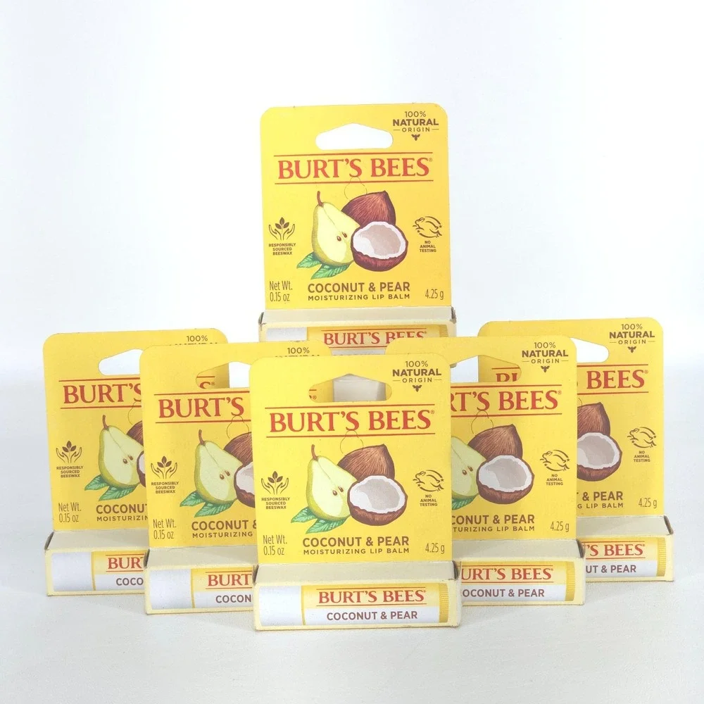 6 Pack Burts Bees Coconut & Pear Moisturizing Lip Balm 0.15 oz Natural Deadstock